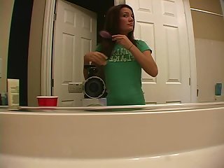 Cute Teen Brushing Her Hair & Stripping